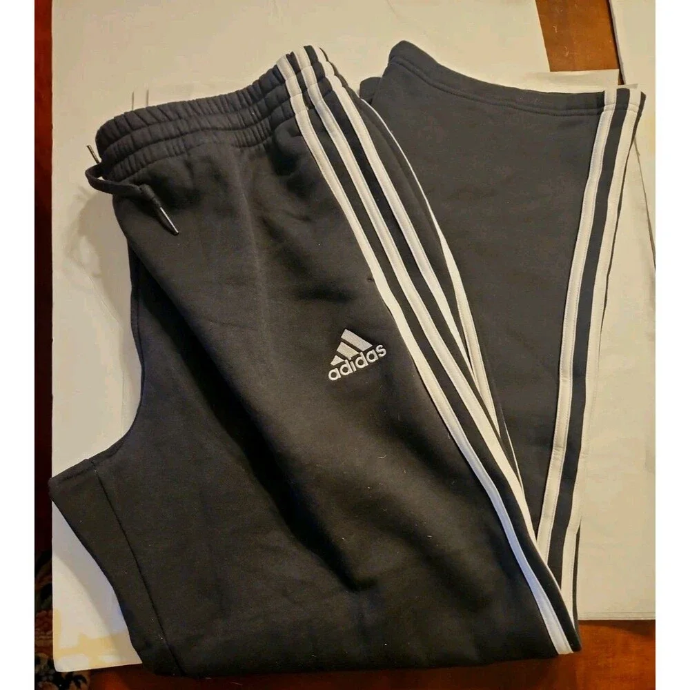 Adidas Essentials 3-Stripes Open Hem Fleece Pants Men XLT Black